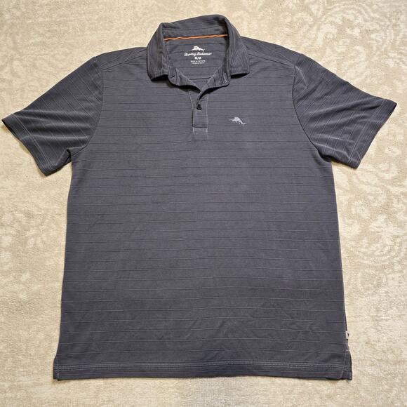 Tommy Bahama Polo Shirt Mens Medium Black Stripe Performance SS Golf ⛳ - Picture 1 of 8